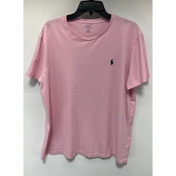 Polo Ralph Lauren T Shirt Men L Pink w Navy Pony Casual Short Sleeve Crewneck - Picture 1 of 4
